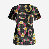 Hawaiian Kakau Tattoo Leis and Palaka Pattern Scrub Top Traditional Aloha Tribal Black Color LT03 - Polynesian Pride