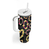 Hawaiian Kakau Tattoo Leis and Palaka Pattern Tumbler With Handle Traditional Aloha Tribal Black Color LT03 - Polynesian Pride