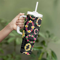 Hawaiian Kakau Tattoo Leis and Palaka Pattern Tumbler With Handle Traditional Aloha Tribal Black Color LT03 - Polynesian Pride