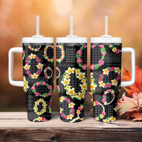 Hawaiian Kakau Tattoo Leis and Palaka Pattern Tumbler With Handle Traditional Aloha Tribal Black Color LT03 - Polynesian Pride
