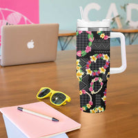 Hawaiian Kakau Tattoo Leis and Palaka Pattern Tumbler With Handle Traditional Aloha Tribal Black Color LT03 - Polynesian Pride