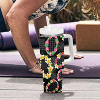 Hawaiian Kakau Tattoo Leis and Palaka Pattern Tumbler With Handle Traditional Aloha Tribal Black Color LT03 - Polynesian Pride