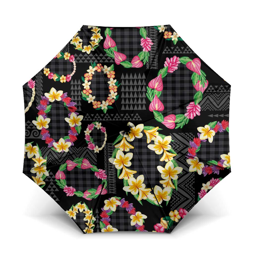 Hawaiian Kakau Tattoo Leis and Palaka Pattern Umbrella Traditional Aloha Tribal Black Color LT03 One Size Folded 11.42 inch Opened Diameter 37.4 inch Black - Polynesian Pride