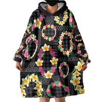 Hawaiian Kakau Tattoo Leis and Palaka Pattern Wearable Blanket Hoodie Traditional Aloha Tribal Black Color LT03 - Polynesian Pride