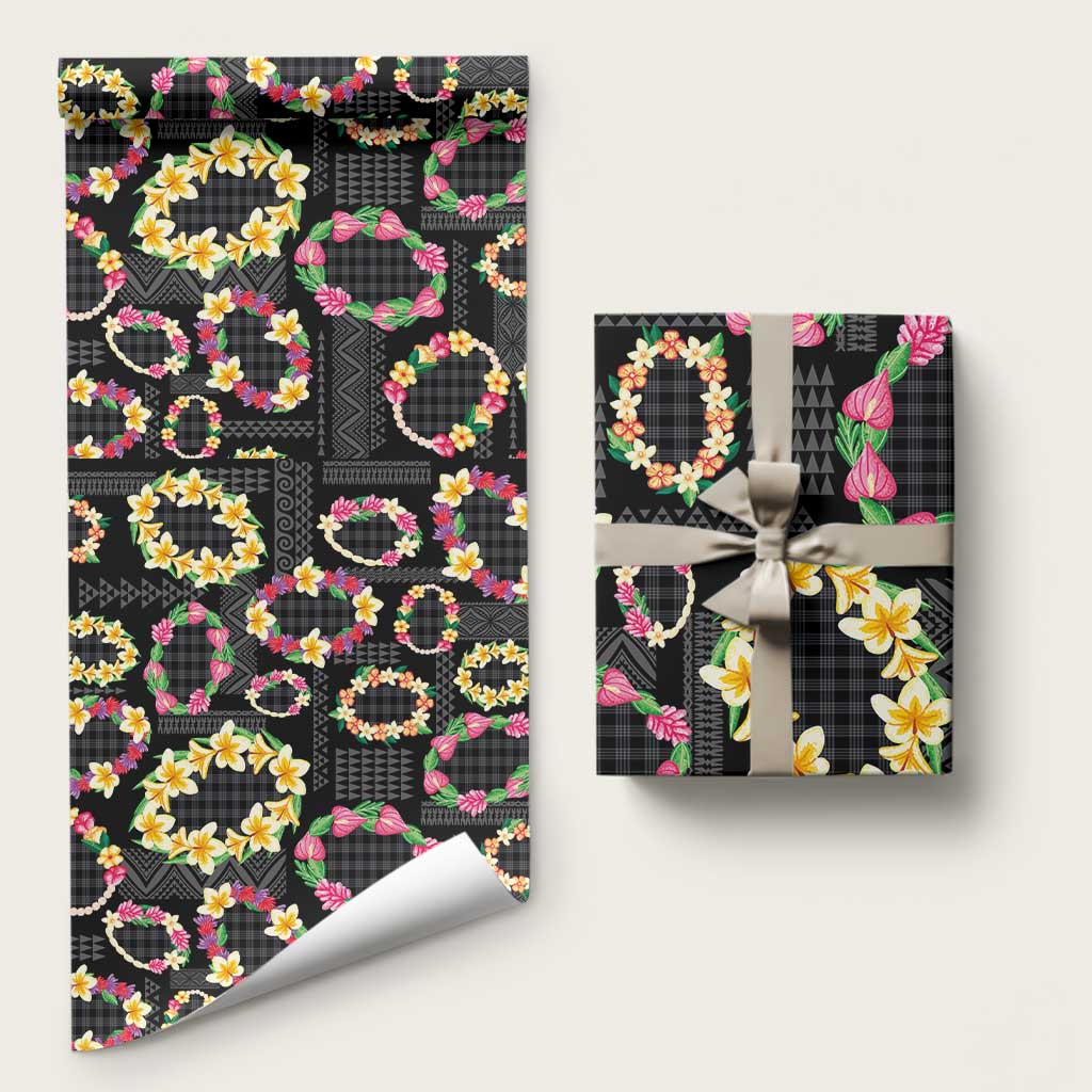 Hawaiian Kakau Tattoo Leis and Palaka Pattern Wrapping Paper Traditional Aloha Tribal Black Color LT03 58" × 23" Black - Polynesian Pride