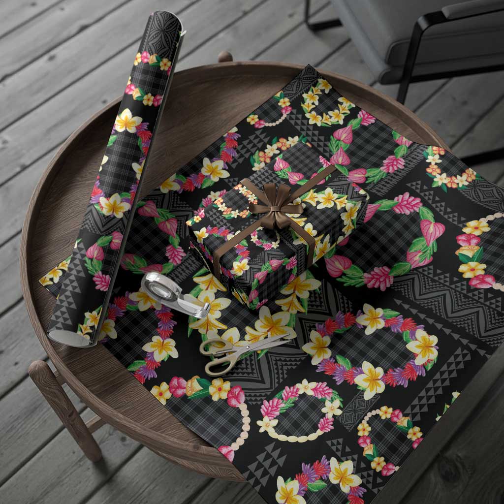 Hawaiian Kakau Tattoo Leis and Palaka Pattern Wrapping Paper Traditional Aloha Tribal Black Color LT03 - Polynesian Pride