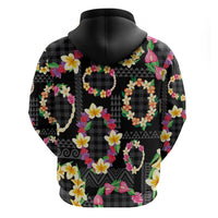 Hawaiian Kakau Tattoo Leis and Palaka Pattern Zip Hoodie Traditional Aloha Tribal Black Color LT03 - Polynesian Pride
