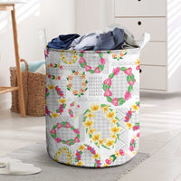 Hawaiian Kakau Tattoo Leis and Palaka Pattern Laundry Basket Traditional Aloha Tribal White Color LT03 White - Polynesian Pride