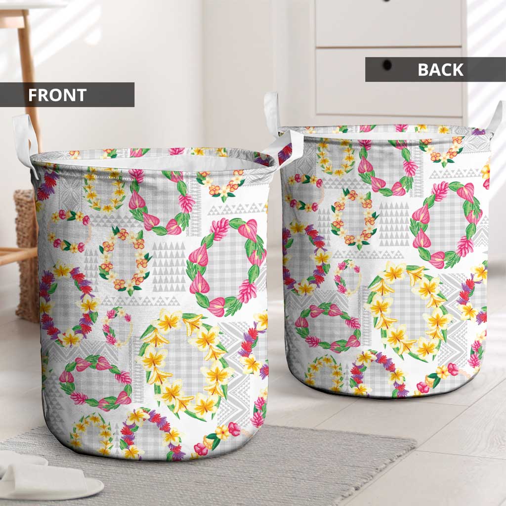 Hawaiian Kakau Tattoo Leis and Palaka Pattern Laundry Basket Traditional Aloha Tribal White Color LT03 - Polynesian Pride