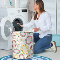 Hawaiian Kakau Tattoo Leis and Palaka Pattern Laundry Basket Traditional Aloha Tribal White Color LT03 - Polynesian Pride
