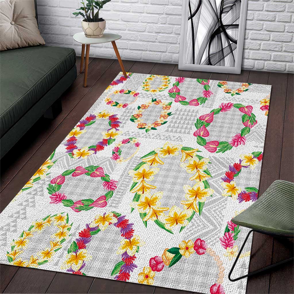 Hawaiian Kakau Tattoo Leis and Palaka Pattern Area Rug Traditional Aloha Tribal White Color LT03 White - Polynesian Pride