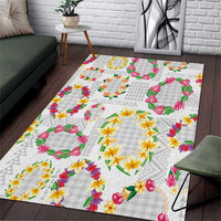 Hawaiian Kakau Tattoo Leis and Palaka Pattern Area Rug Traditional Aloha Tribal White Color LT03 White - Polynesian Pride