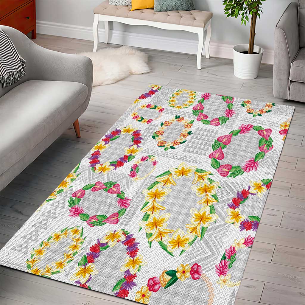 Hawaiian Kakau Tattoo Leis and Palaka Pattern Area Rug Traditional Aloha Tribal White Color LT03 - Polynesian Pride