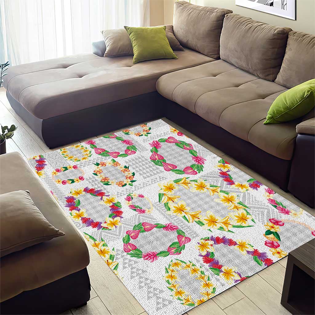 Hawaiian Kakau Tattoo Leis and Palaka Pattern Area Rug Traditional Aloha Tribal White Color LT03 - Polynesian Pride