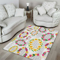 Hawaiian Kakau Tattoo Leis and Palaka Pattern Area Rug Traditional Aloha Tribal White Color LT03 - Polynesian Pride