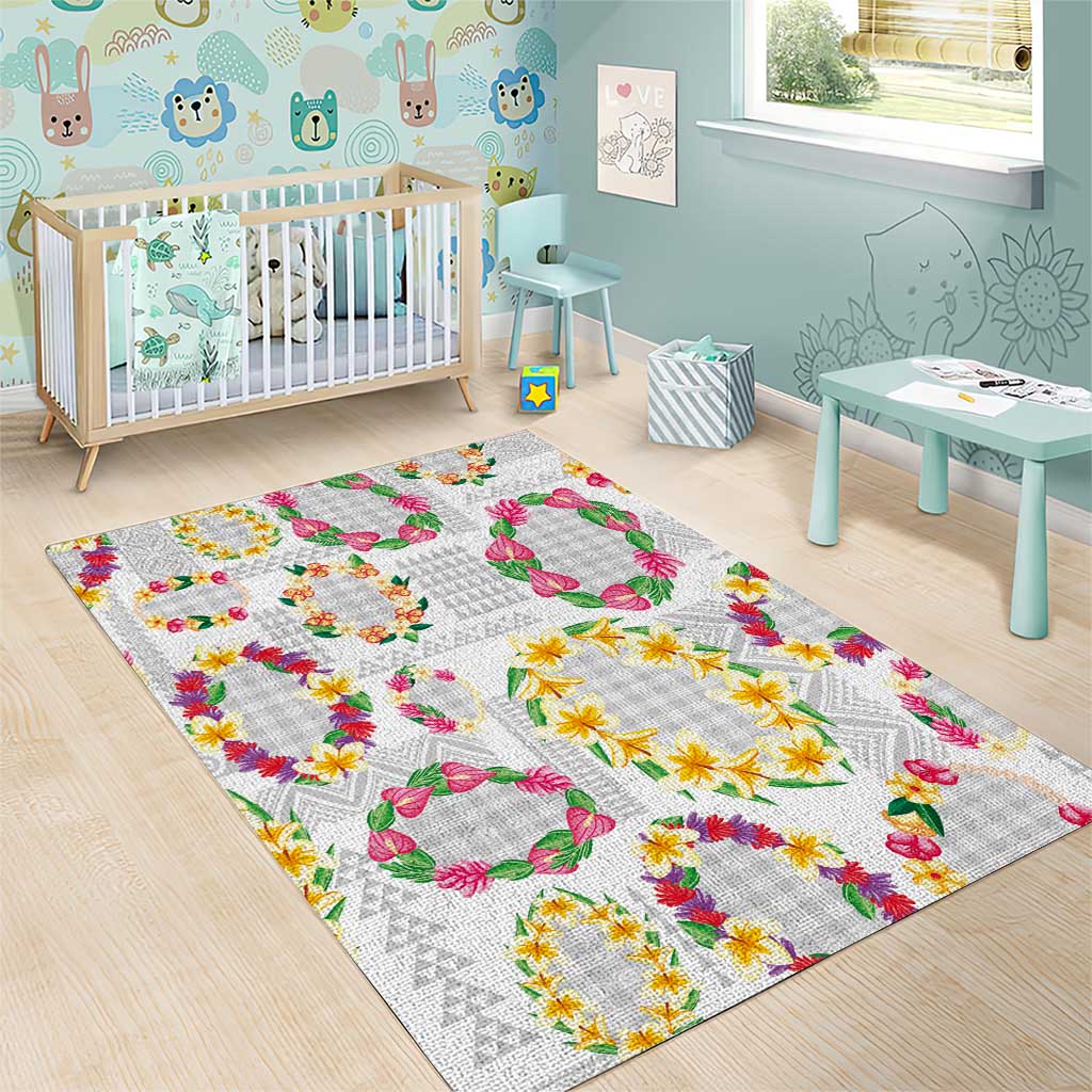 Hawaiian Kakau Tattoo Leis and Palaka Pattern Area Rug Traditional Aloha Tribal White Color LT03 - Polynesian Pride