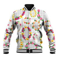 Hawaiian Kakau Tattoo Leis and Palaka Pattern Baseball Jacket Traditional Aloha Tribal White Color LT03 Unisex White - Polynesian Pride