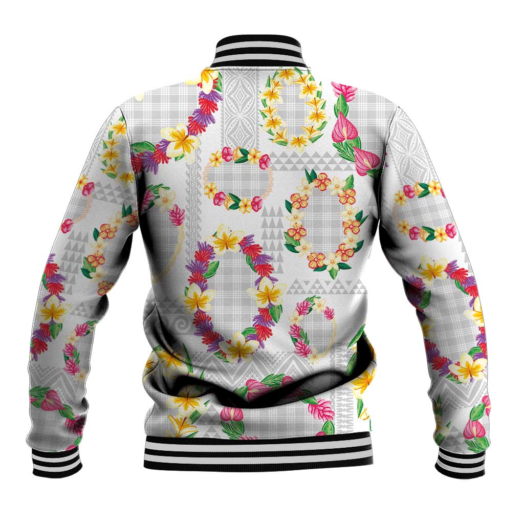 Hawaiian Kakau Tattoo Leis and Palaka Pattern Baseball Jacket Traditional Aloha Tribal White Color LT03 - Polynesian Pride