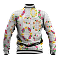 Hawaiian Kakau Tattoo Leis and Palaka Pattern Baseball Jacket Traditional Aloha Tribal White Color LT03 - Polynesian Pride