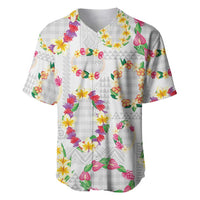 Hawaiian Kakau Tattoo Leis and Palaka Pattern Baseball Jersey Traditional Aloha Tribal White Color LT03 White - Polynesian Pride