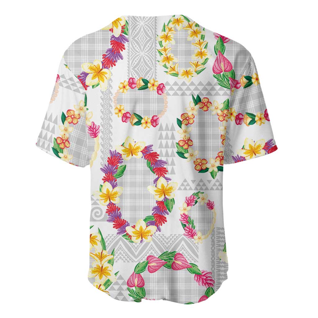 Hawaiian Kakau Tattoo Leis and Palaka Pattern Baseball Jersey Traditional Aloha Tribal White Color LT03 - Polynesian Pride