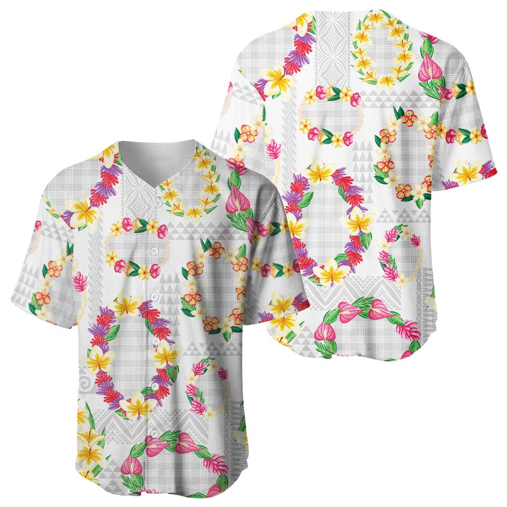 Hawaiian Kakau Tattoo Leis and Palaka Pattern Baseball Jersey Traditional Aloha Tribal White Color LT03 - Polynesian Pride