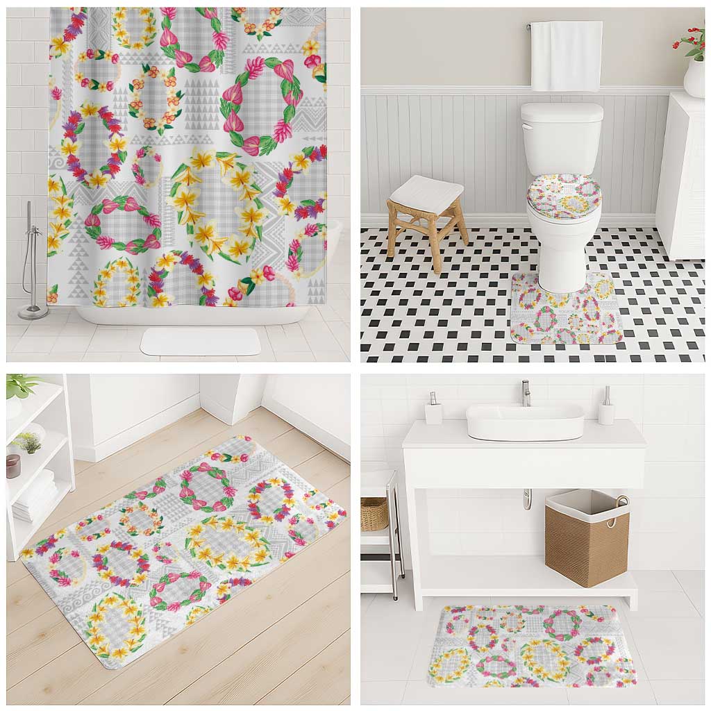 Hawaiian Kakau Tattoo Leis and Palaka Pattern Bathroom Set Traditional Aloha Tribal White Color LT03 - Polynesian Pride