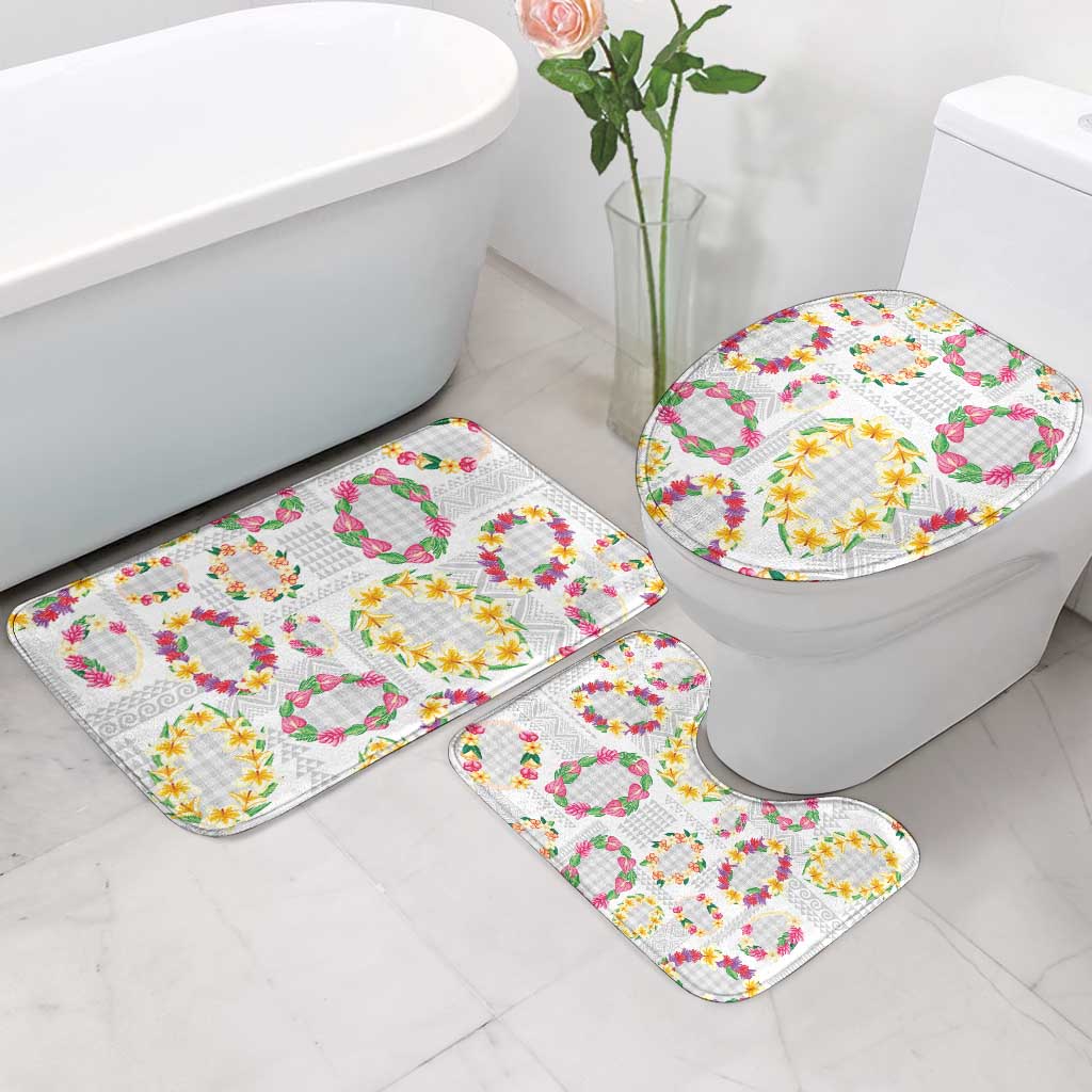 Hawaiian Kakau Tattoo Leis and Palaka Pattern Bathroom Set Traditional Aloha Tribal White Color LT03 - Polynesian Pride