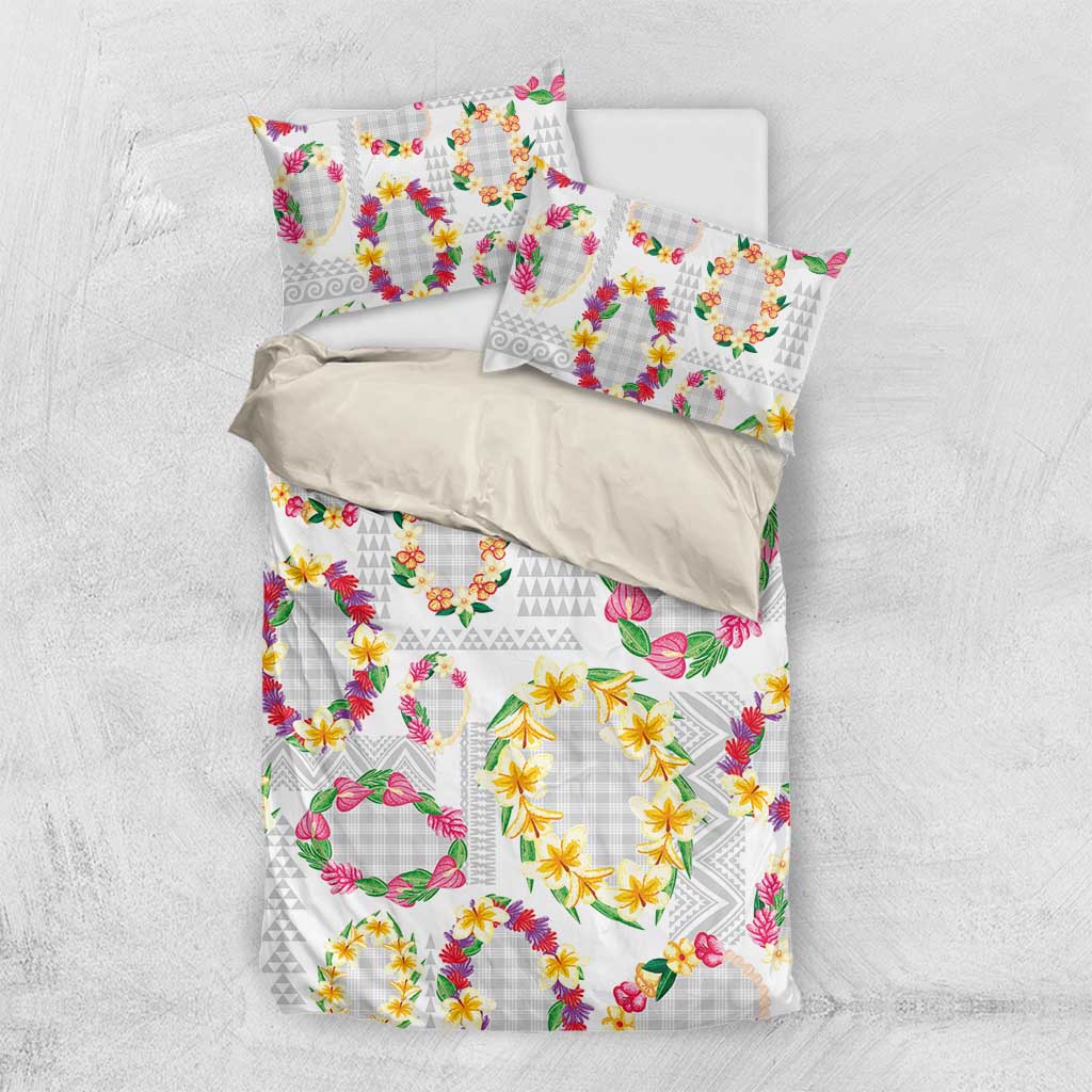 Hawaiian Kakau Tattoo Leis and Palaka Pattern Bedding Set Traditional Aloha Tribal White Color LT03 US Twin 172cm x 218cm White - Polynesian Pride