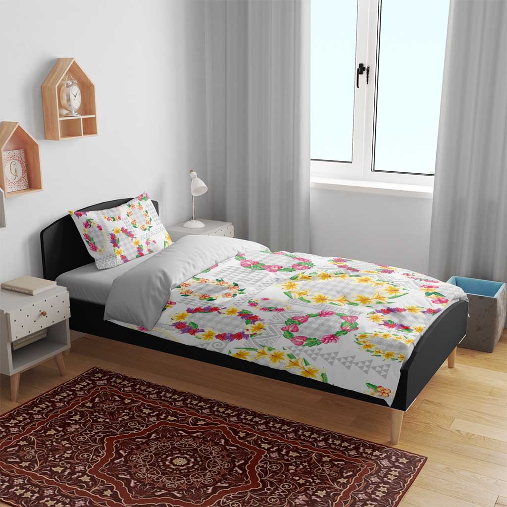 Hawaiian Kakau Tattoo Leis and Palaka Pattern Bedding Set Traditional Aloha Tribal White Color LT03 - Polynesian Pride