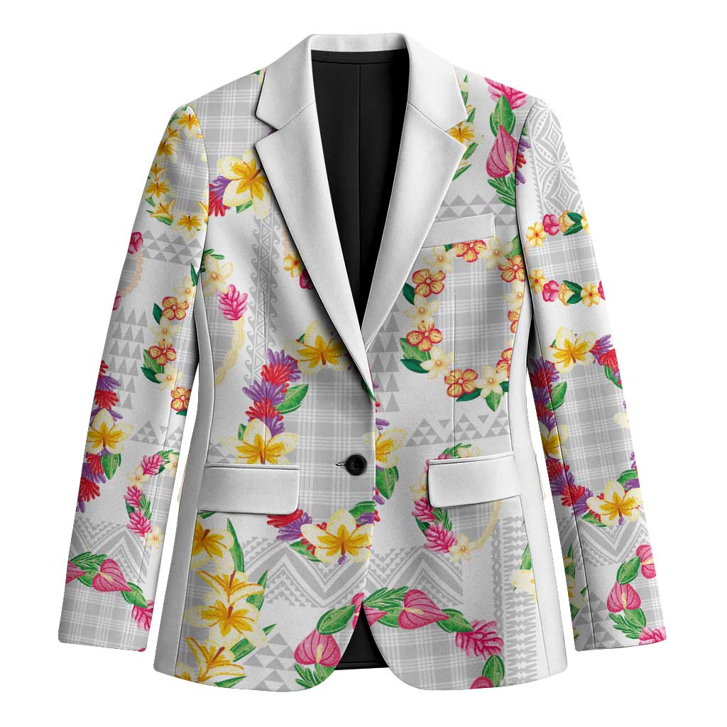 Hawaiian Kakau Tattoo Leis and Palaka Pattern Blazer Traditional Aloha Tribal White Color LT03 Unisex White - Polynesian Pride