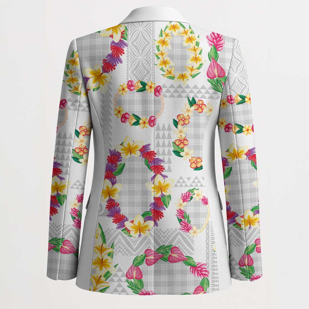 Hawaiian Kakau Tattoo Leis and Palaka Pattern Blazer Traditional Aloha Tribal White Color LT03 - Polynesian Pride