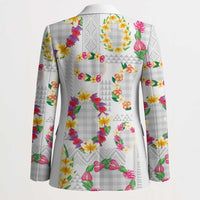 Hawaiian Kakau Tattoo Leis and Palaka Pattern Blazer Traditional Aloha Tribal White Color LT03 - Polynesian Pride