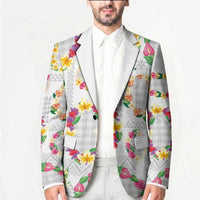 Hawaiian Kakau Tattoo Leis and Palaka Pattern Blazer Traditional Aloha Tribal White Color LT03 - Polynesian Pride