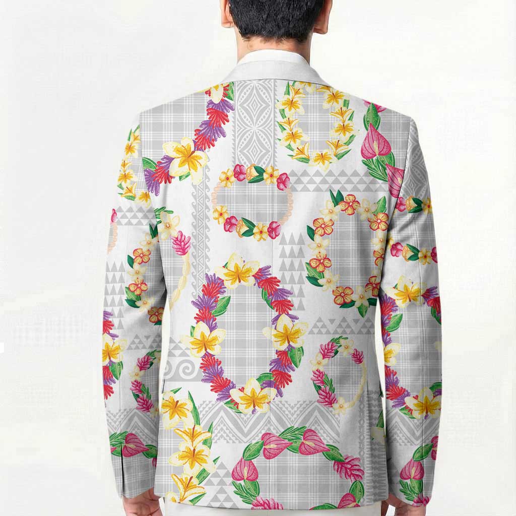 Hawaiian Kakau Tattoo Leis and Palaka Pattern Blazer Traditional Aloha Tribal White Color LT03 - Polynesian Pride