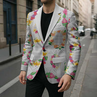 Hawaiian Kakau Tattoo Leis and Palaka Pattern Blazer Traditional Aloha Tribal White Color LT03 - Polynesian Pride