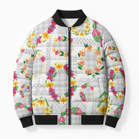 Hawaiian Kakau Tattoo Leis and Palaka Pattern Bomber Puffer Jacket Traditional Aloha Tribal White Color LT03 Unisex White - Polynesian Pride