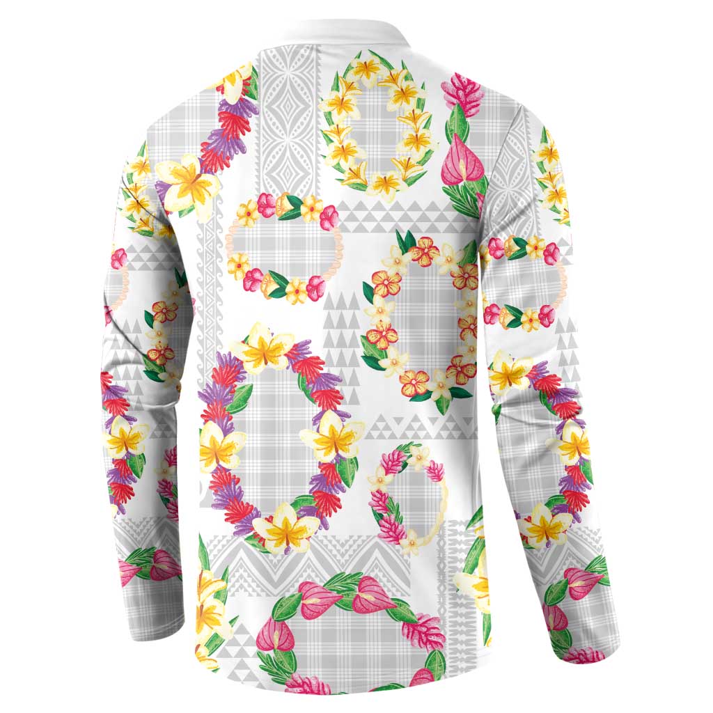 Hawaiian Kakau Tattoo Leis and Palaka Pattern Button Sweatshirt Traditional Aloha Tribal White Color LT03 - Polynesian Pride