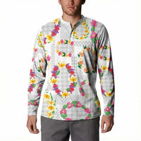 Hawaiian Kakau Tattoo Leis and Palaka Pattern Button Sweatshirt Traditional Aloha Tribal White Color LT03 - Polynesian Pride