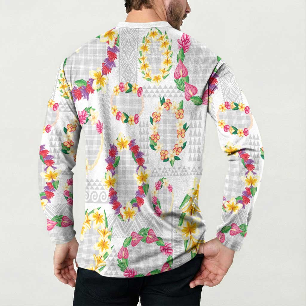 Hawaiian Kakau Tattoo Leis and Palaka Pattern Button Sweatshirt Traditional Aloha Tribal White Color LT03 - Polynesian Pride
