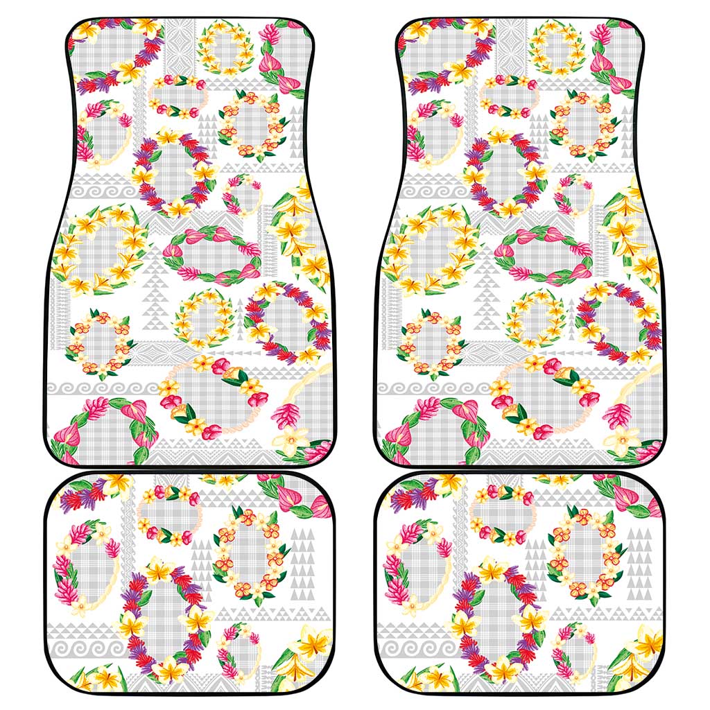 Hawaiian Kakau Tattoo Leis and Palaka Pattern Car Mats Traditional Aloha Tribal White Color LT03 - Polynesian Pride