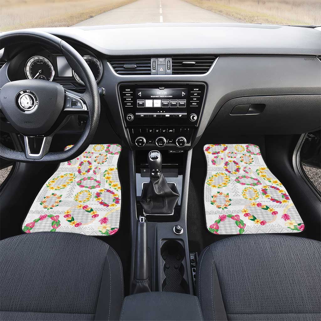Hawaiian Kakau Tattoo Leis and Palaka Pattern Car Mats Traditional Aloha Tribal White Color LT03 Set 2pcs - Front White - Polynesian Pride