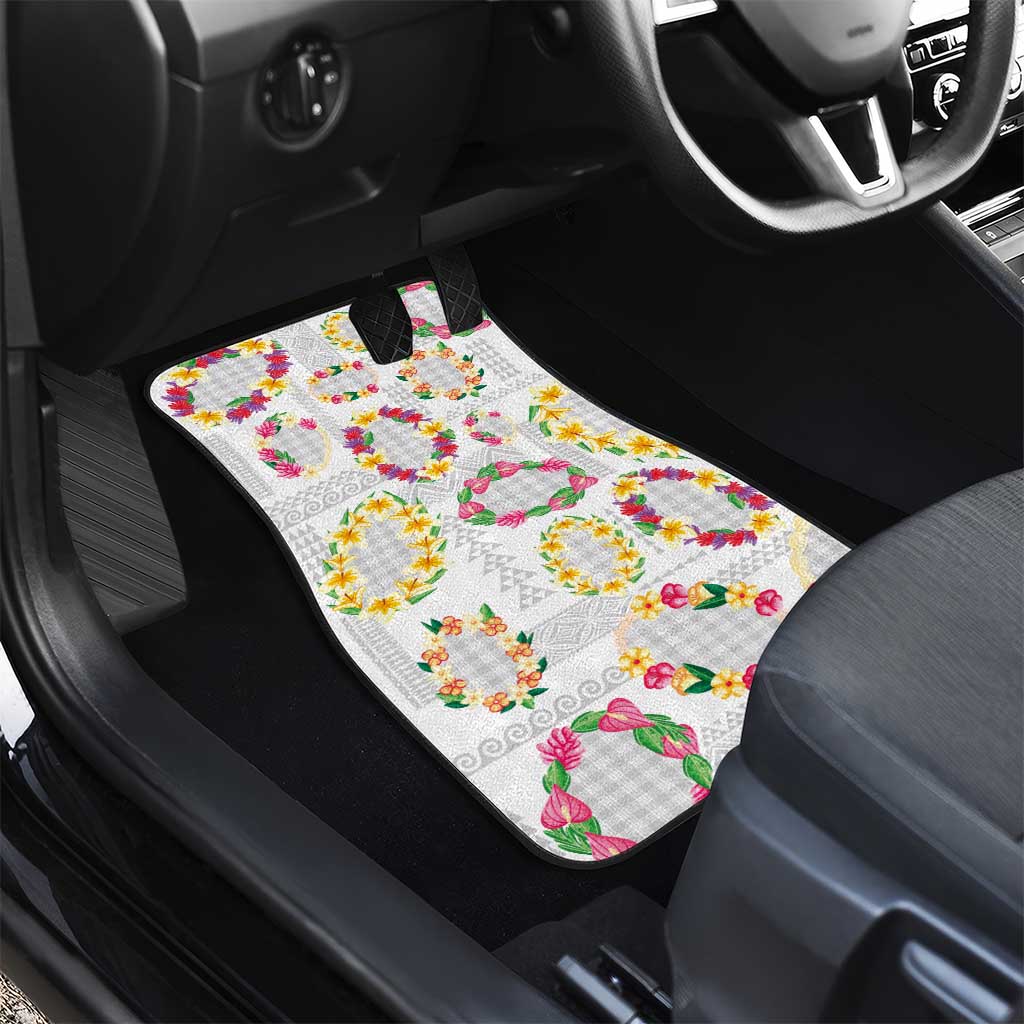 Hawaiian Kakau Tattoo Leis and Palaka Pattern Car Mats Traditional Aloha Tribal White Color LT03 - Polynesian Pride