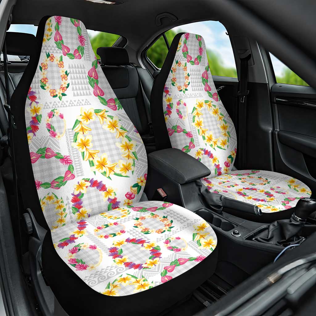 Hawaiian Kakau Tattoo Leis and Palaka Pattern Car Seat Cover Traditional Aloha Tribal White Color LT03 One Size White - Polynesian Pride