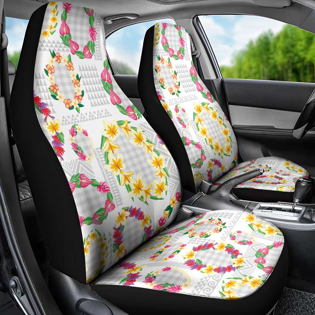 Hawaiian Kakau Tattoo Leis and Palaka Pattern Car Seat Cover Traditional Aloha Tribal White Color LT03 - Polynesian Pride