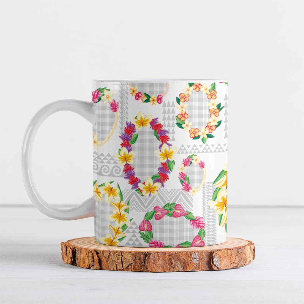 Hawaiian Kakau Tattoo Leis and Palaka Pattern Ceramic Mug Traditional Aloha Tribal White Color LT03 White - Polynesian Pride