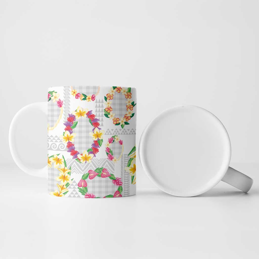 Hawaiian Kakau Tattoo Leis and Palaka Pattern Ceramic Mug Traditional Aloha Tribal White Color LT03 - Polynesian Pride