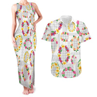 Hawaiian Kakau Tattoo Leis and Palaka Pattern Couples Matching Tank Maxi Dress and Hawaiian Shirt Traditional Aloha Tribal White Color LT03 White - Polynesian Pride