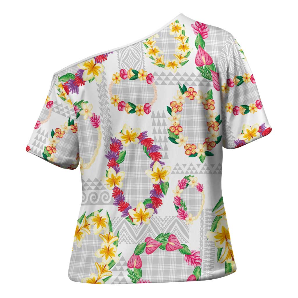 Hawaiian Kakau Tattoo Leis and Palaka Pattern Cross Shoulder Shirt Traditional Aloha Tribal White Color LT03 - Polynesian Pride