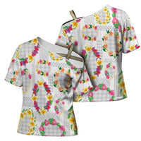 Hawaiian Kakau Tattoo Leis and Palaka Pattern Cross Shoulder Shirt Traditional Aloha Tribal White Color LT03 - Polynesian Pride
